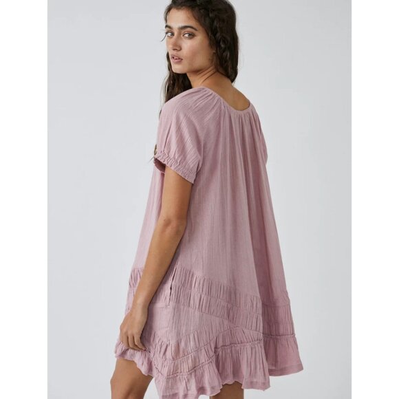 Free People Mauve So Scenic Flowy Cotton Mini Dress Size L Breathable Airy Boho - Picture 3 of 16